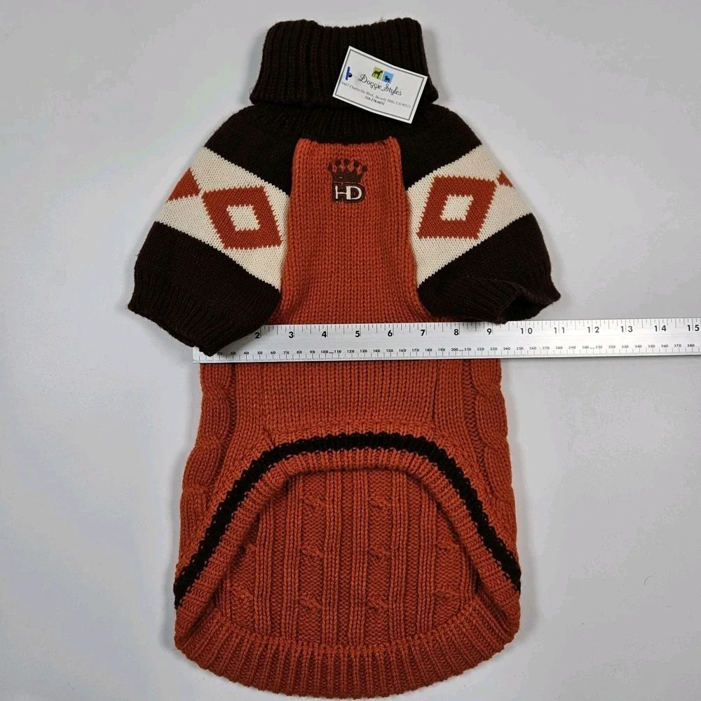 HIP DOGGIE Doggie Styles Ski Lodge Dog Cable Knit Sweater XL‎ Orange Brown NEW